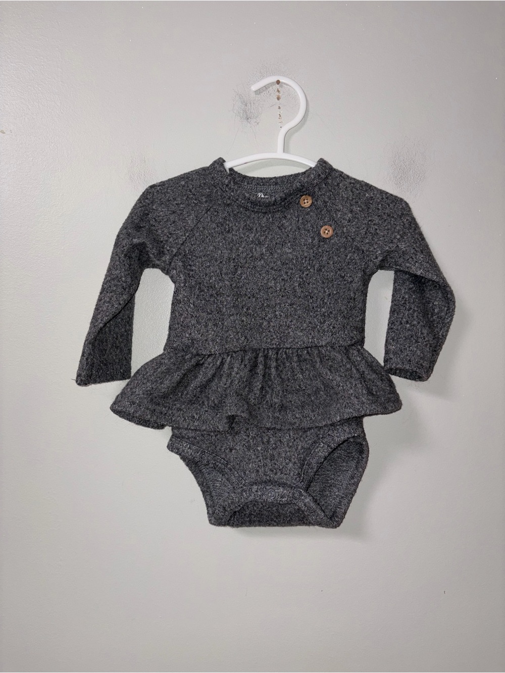 Princess Rose Dark Gray Long Sleeve Peplum Ruffle Waist Body Suit Girls 3-6M